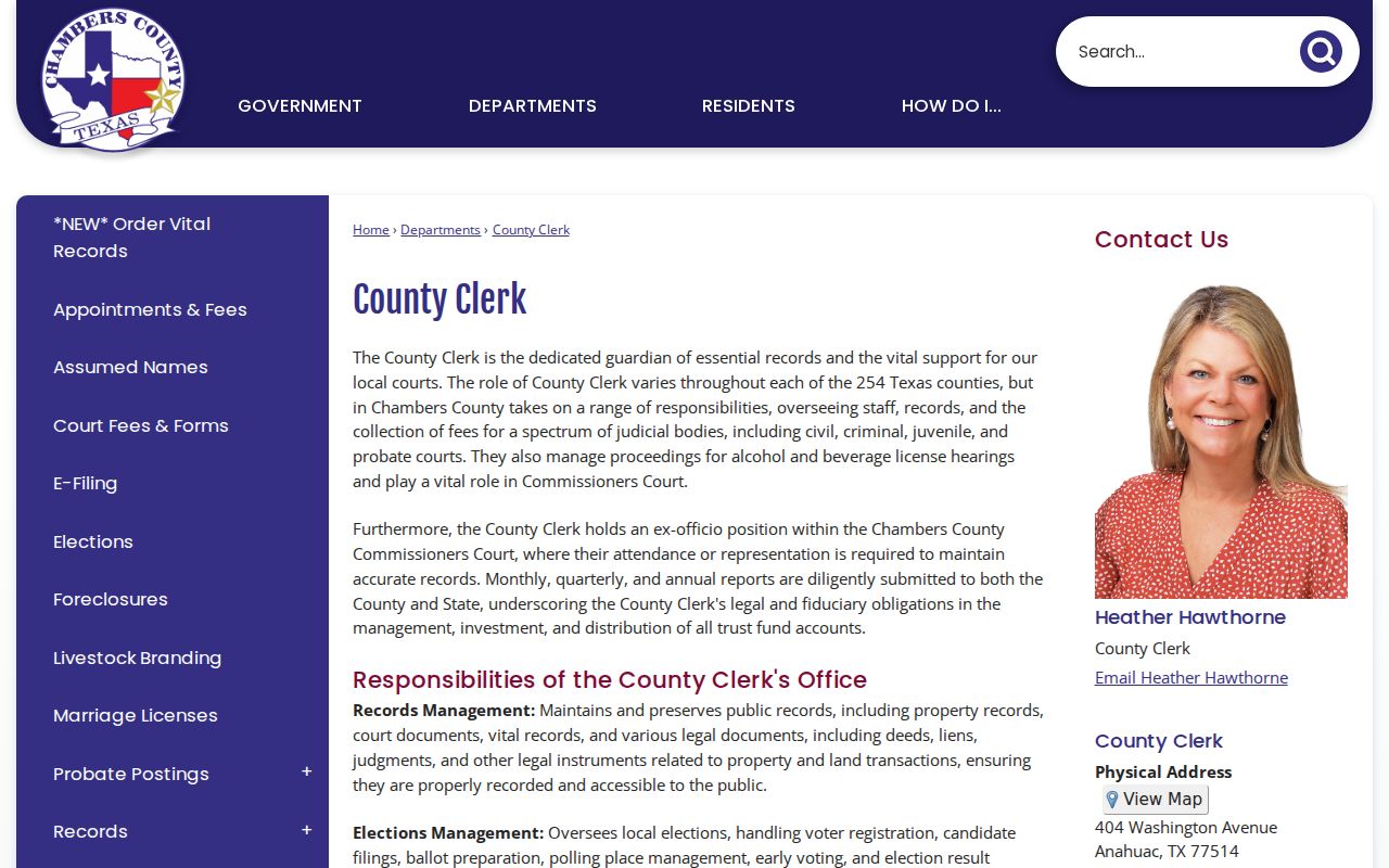 Chambers County Clerk courthouse and West Annex contact information