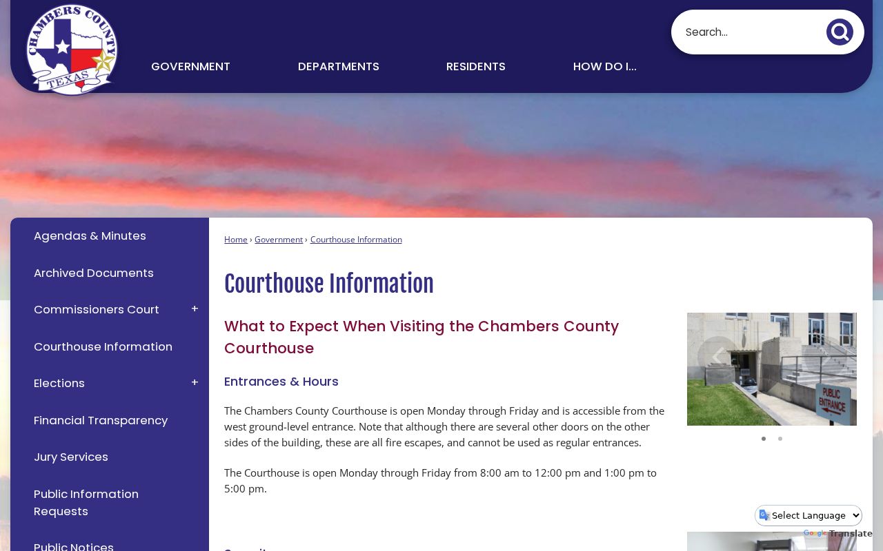 Chambers County courthouse entrance and security instructions