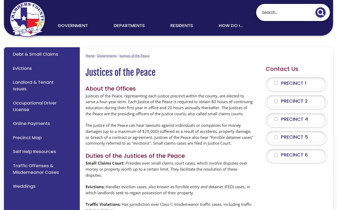 Chambers County five Justice of the Peace precinct contact cards