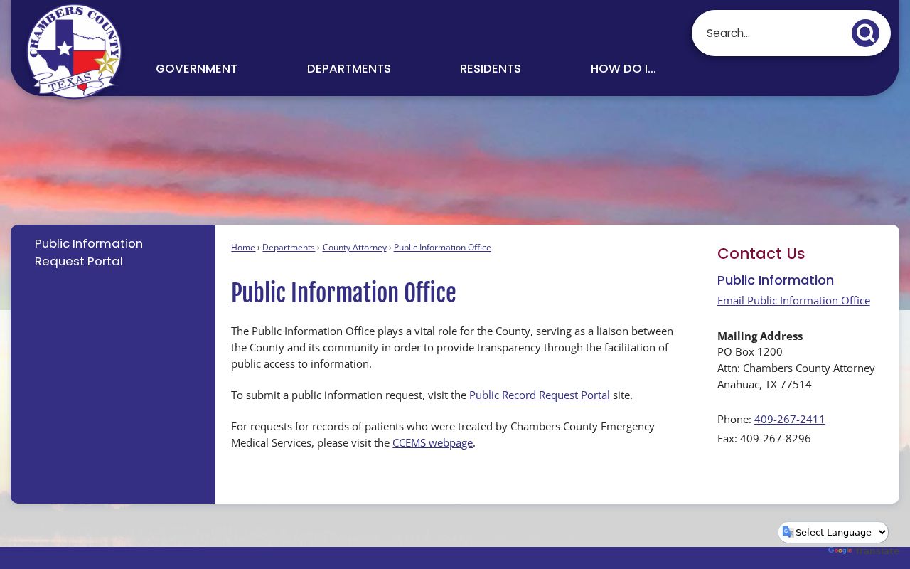 Chambers County written public information request instructions